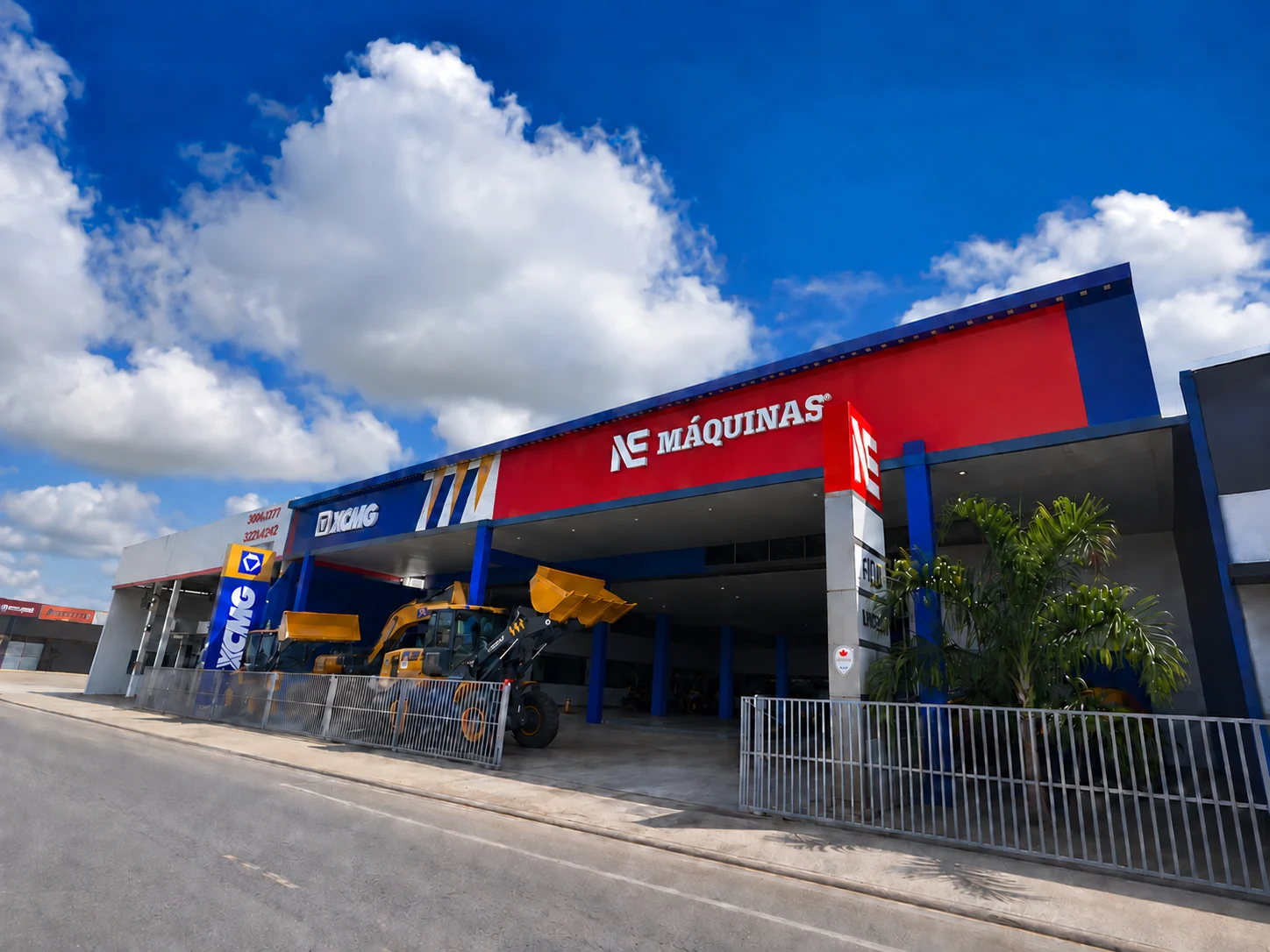 Fachada da NE Máquinas com máquinas XCMG em exposição